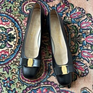 Salvatore Ferragamo Black Flats with Gold Detail